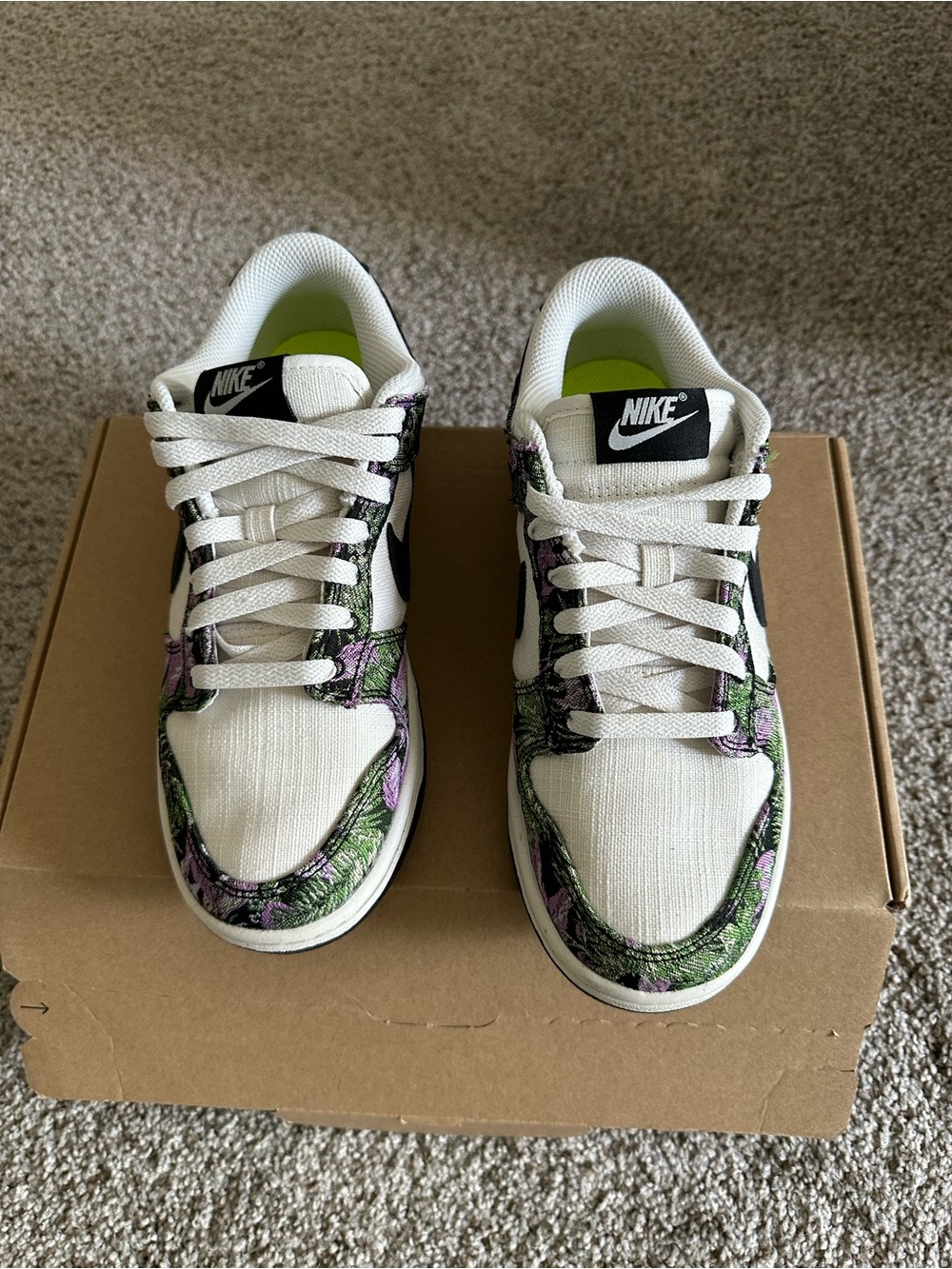 Nike Women's White & Green Floral Low-Top Sneakers